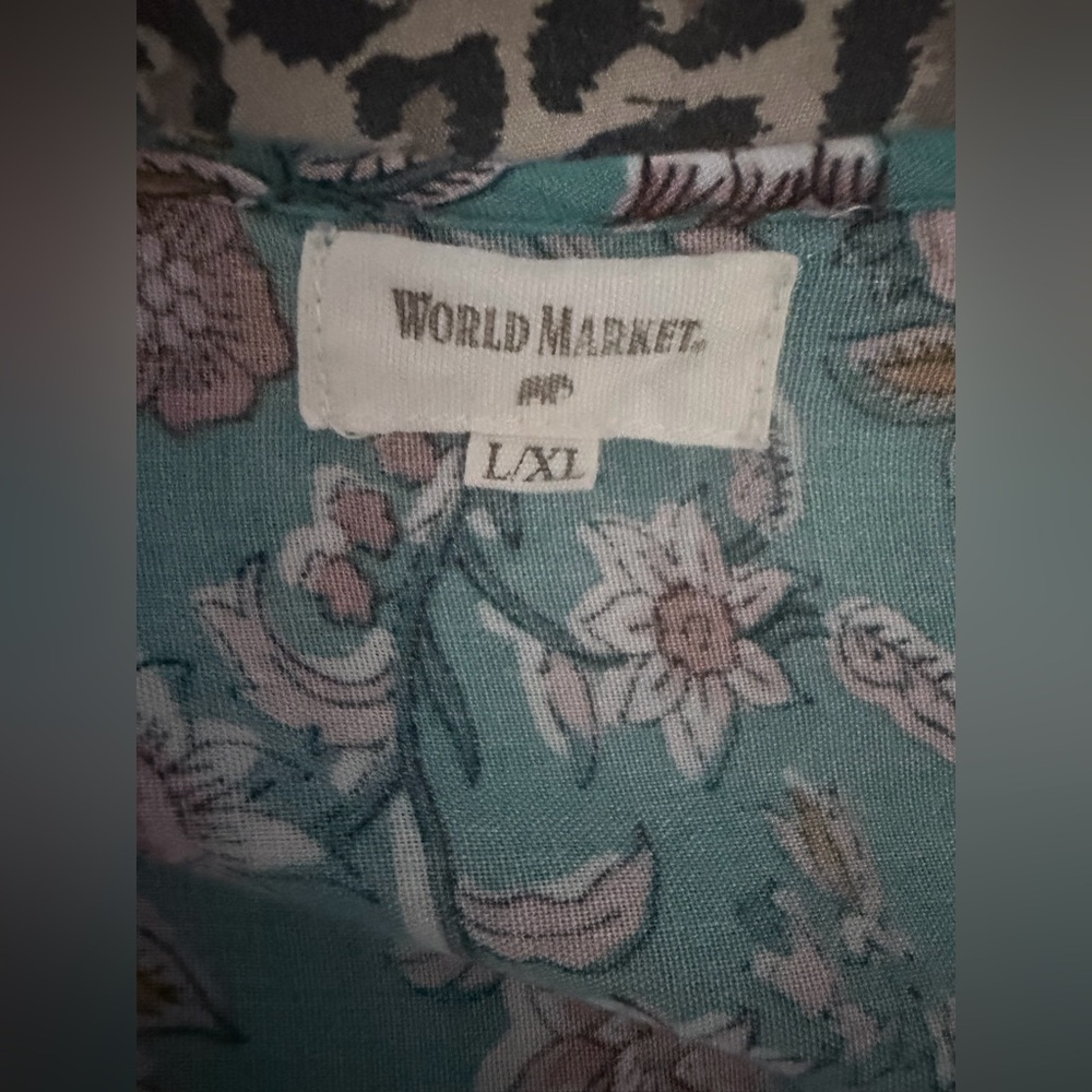 World Market Teal And Blush Floral Mira Kaftan Dress - Picture 4 of 4